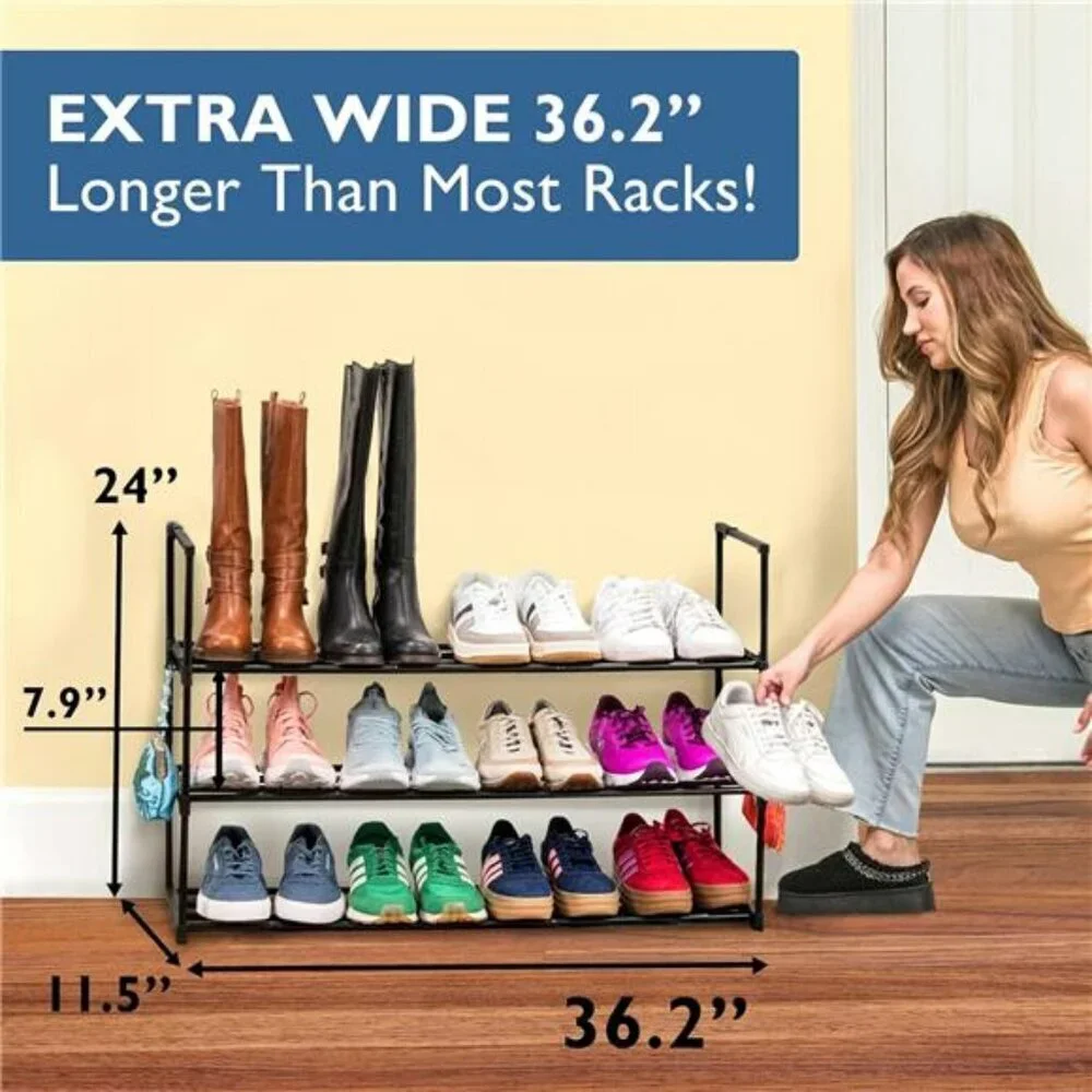 Shoe Rack 3 Tier Metal Organizer Shelf Entryway Closet Storage Holds 15 Pairs